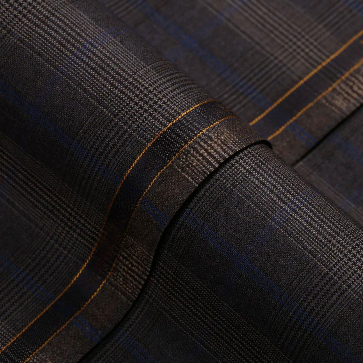 5-edit.jpg Glen Plaid Checks-Charcoal Grey, S 100s Pure Wool, Bellini Suiting Fabric - Image 1